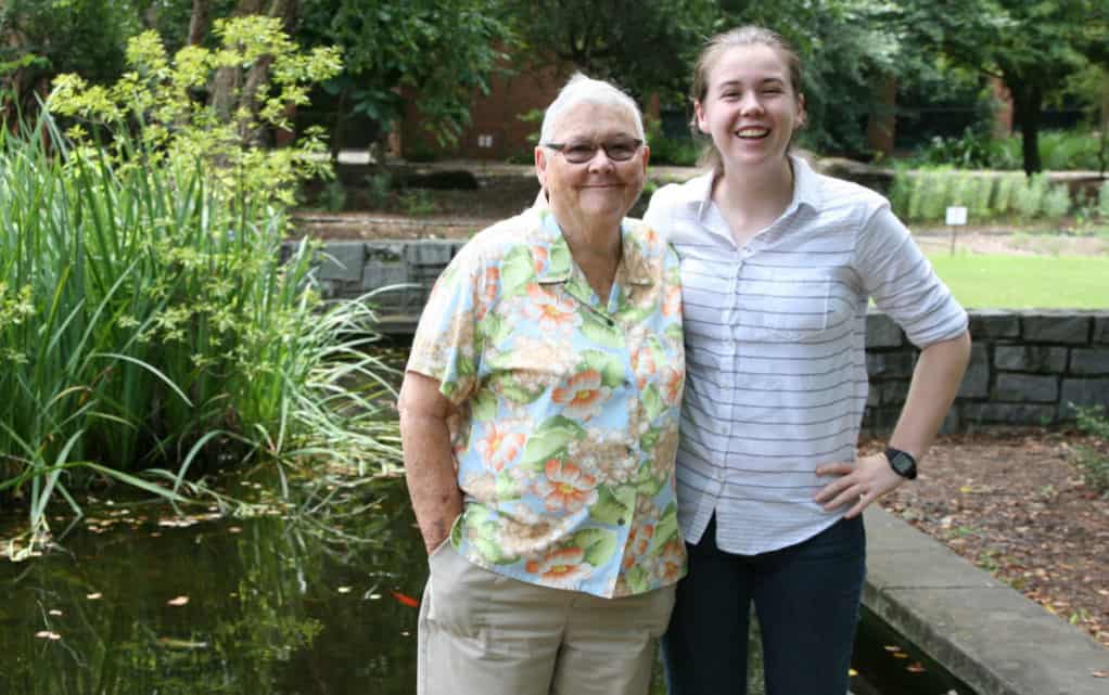 Lucy King and Isabel Evelyn at the turtle pond near the UGA Ecology building.