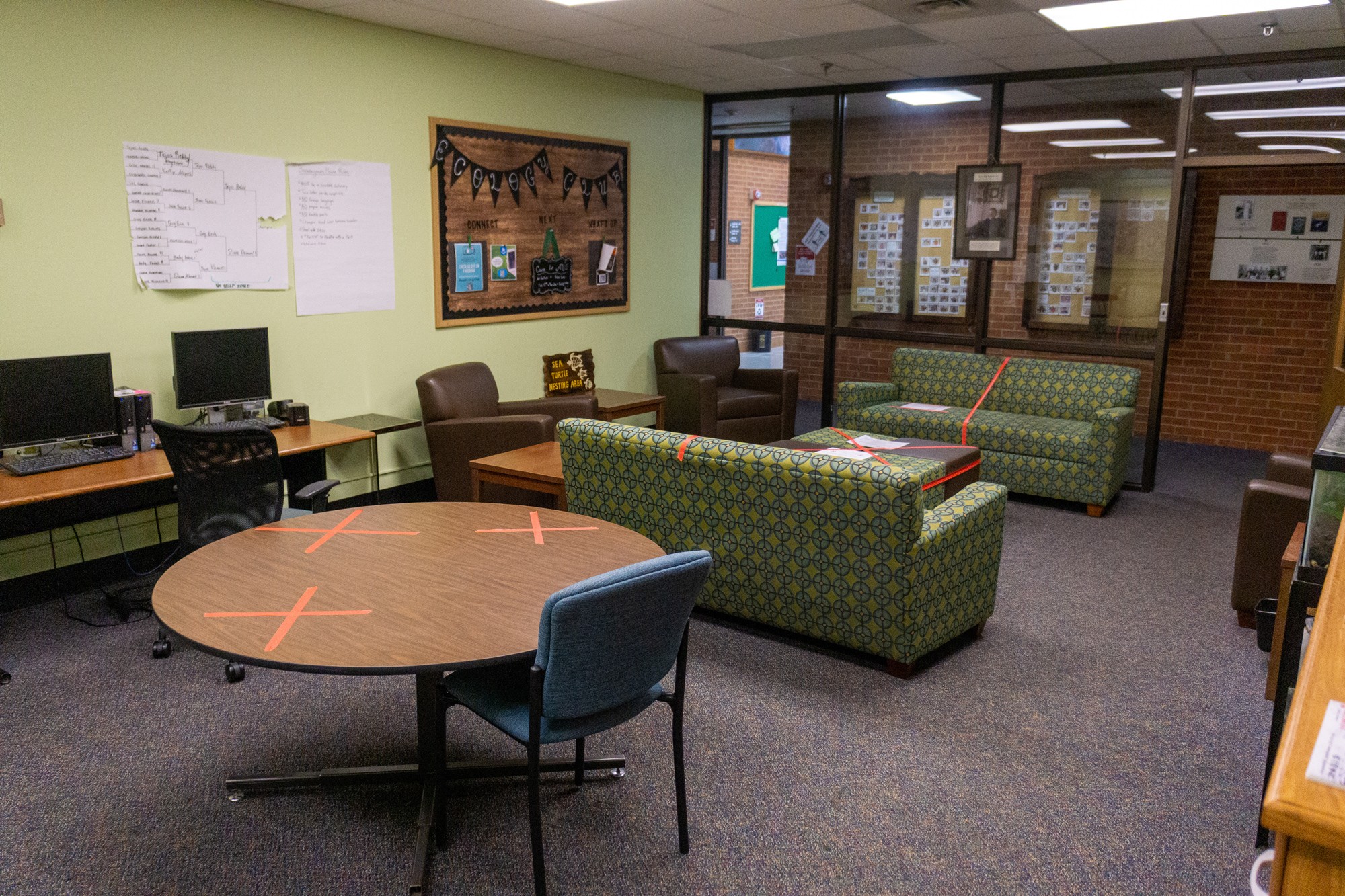 image of student lounge rearranged for social distancing