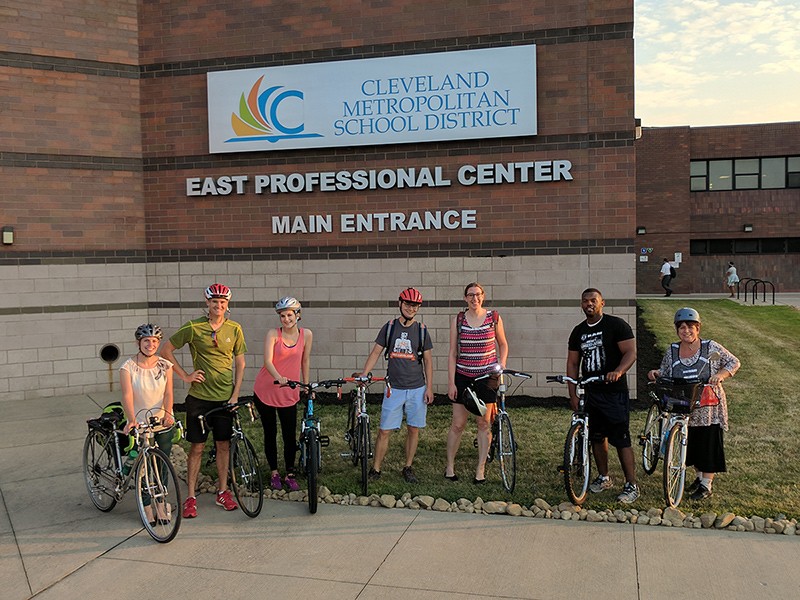 Calley Mersmann (left) with participants in the Cleveland Metropolitan School District's Bike to Work Day. Photo courtesy of Calley Mersmann.