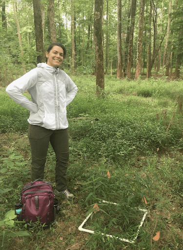 Former UGA Ecology graduate student Linsey Haram working on a project to fight floodplain inviasive species using native plants at the State Botanical Garden of Georgia.